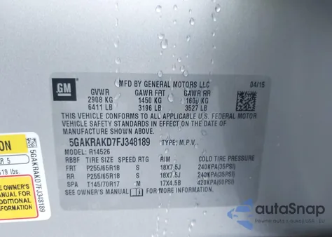 2015 Buick Enclave Convenience z USA, uszkodzony, nr VIN 5GAKRAKD7FJ348189